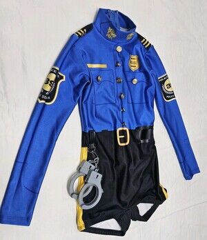Police Officer Costume  Role Play  for Girls Halloween. Cop, Size 6 Toy Handcuff